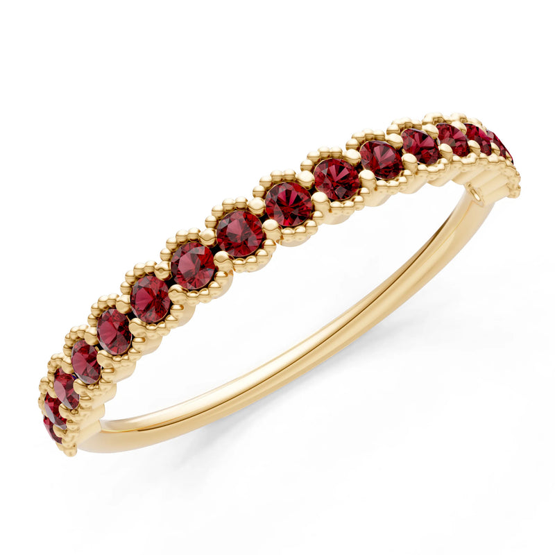 Garnet Dainty Round Cut U-Scallop Eternity Ring