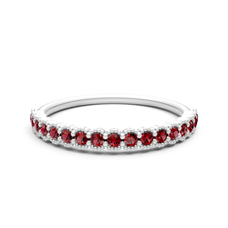 Garnet Dainty Round Cut U-Scallop Eternity Ring