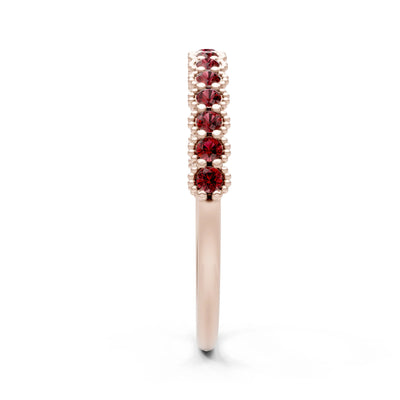 Garnet Dainty Round Cut U-Scallop Eternity Ring