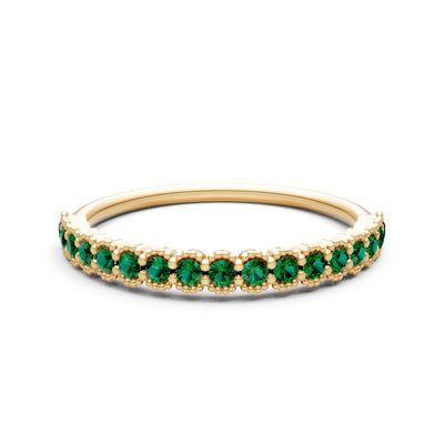 Emerald Dainty Round Cut U-Scallop Eternity Ring