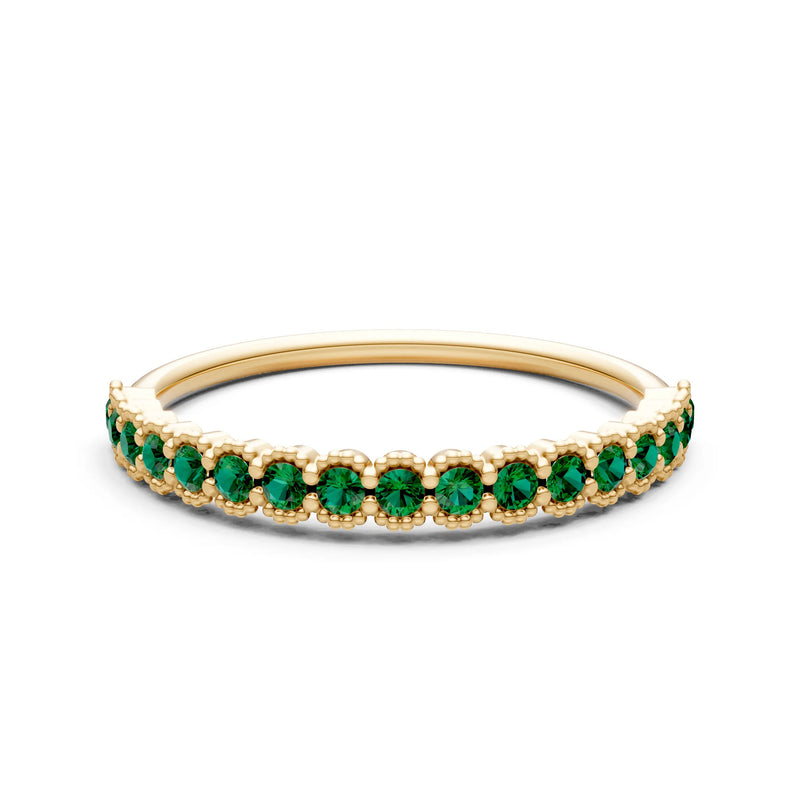 Emerald Dainty Round Cut U-Scallop Eternity Ring