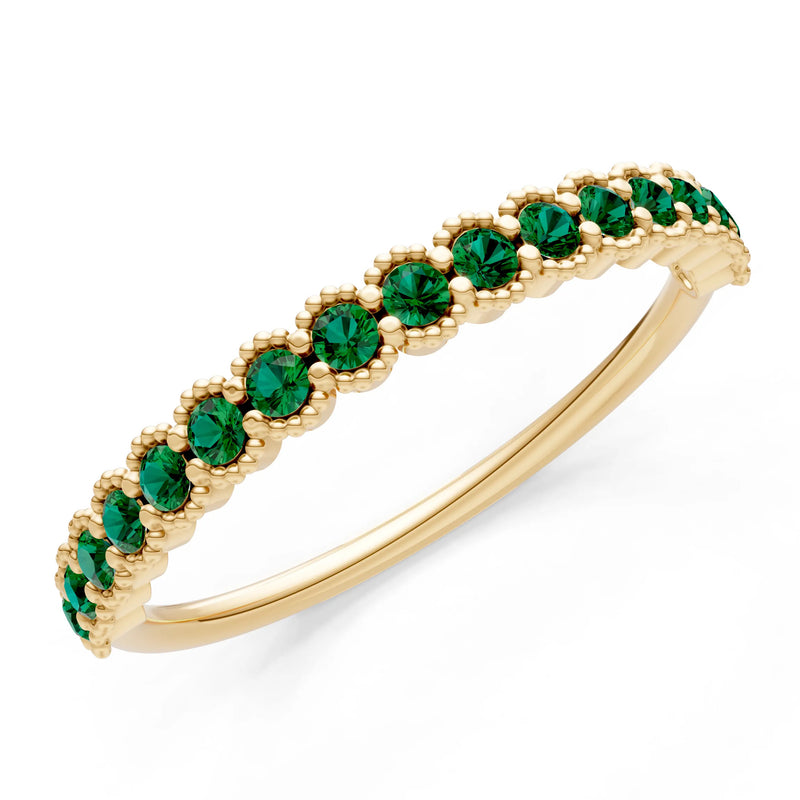 Emerald Dainty Round Cut U-Scallop Eternity Ring