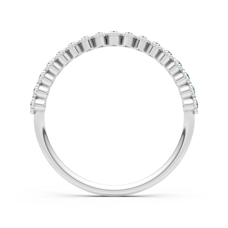 Emerald Dainty Round Cut U-Scallop Eternity Ring