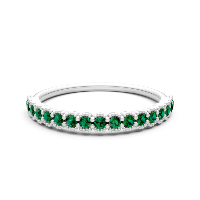 Emerald Dainty Round Cut U-Scallop Eternity Ring