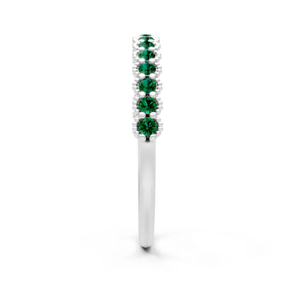 Emerald Dainty Round Cut U-Scallop Eternity Ring