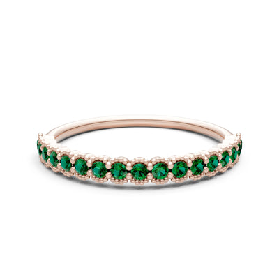 Emerald Dainty Round Cut U-Scallop Eternity Ring