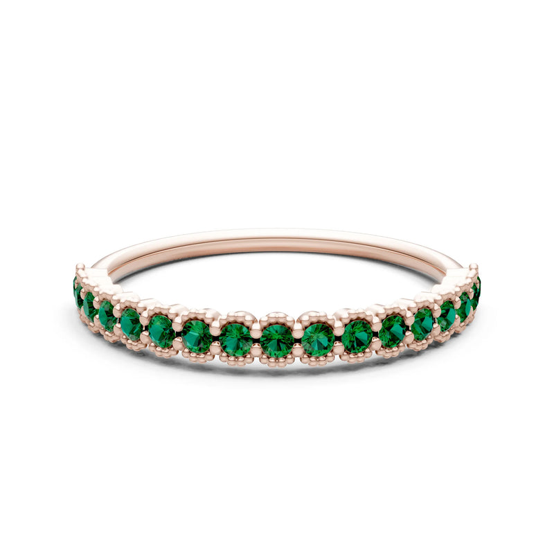 Emerald Dainty Round Cut U-Scallop Eternity Ring