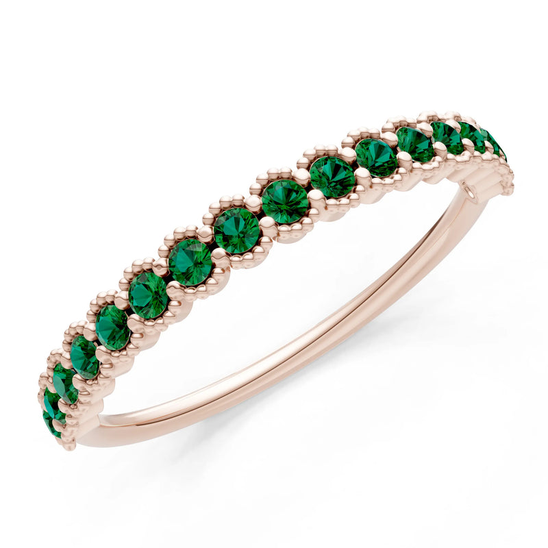 Emerald Dainty Round Cut U-Scallop Eternity Ring