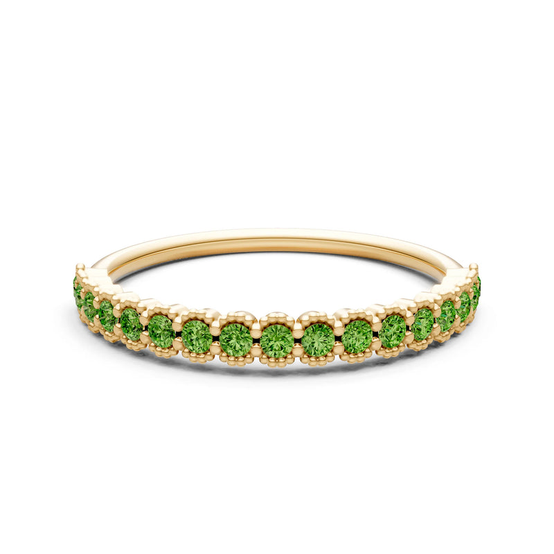 Peridot Dainty Round Cut U-Scallop Eternity Ring