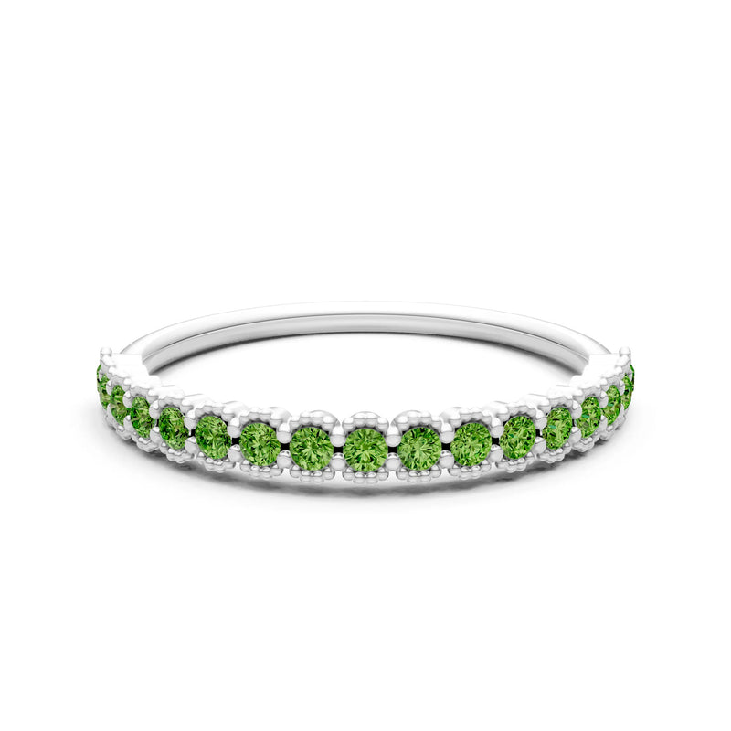 Peridot Dainty Round Cut U-Scallop Eternity Ring