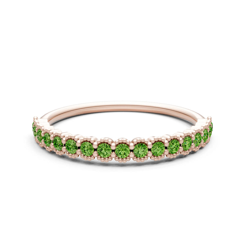 Peridot Dainty Round Cut U-Scallop Eternity Ring