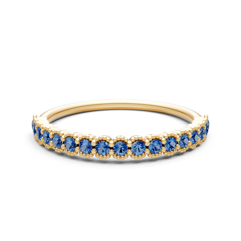 London Blue Topaz Dainty Round Cut U-Scallop Eternity Ring
