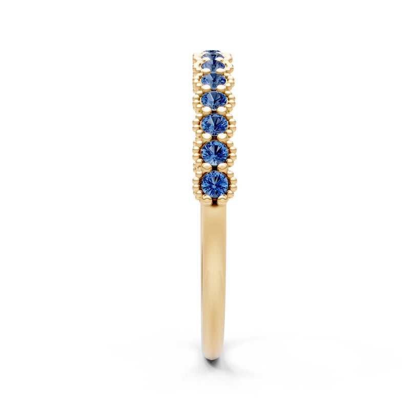 London Blue Topaz Dainty Round Cut U-Scallop Eternity Ring