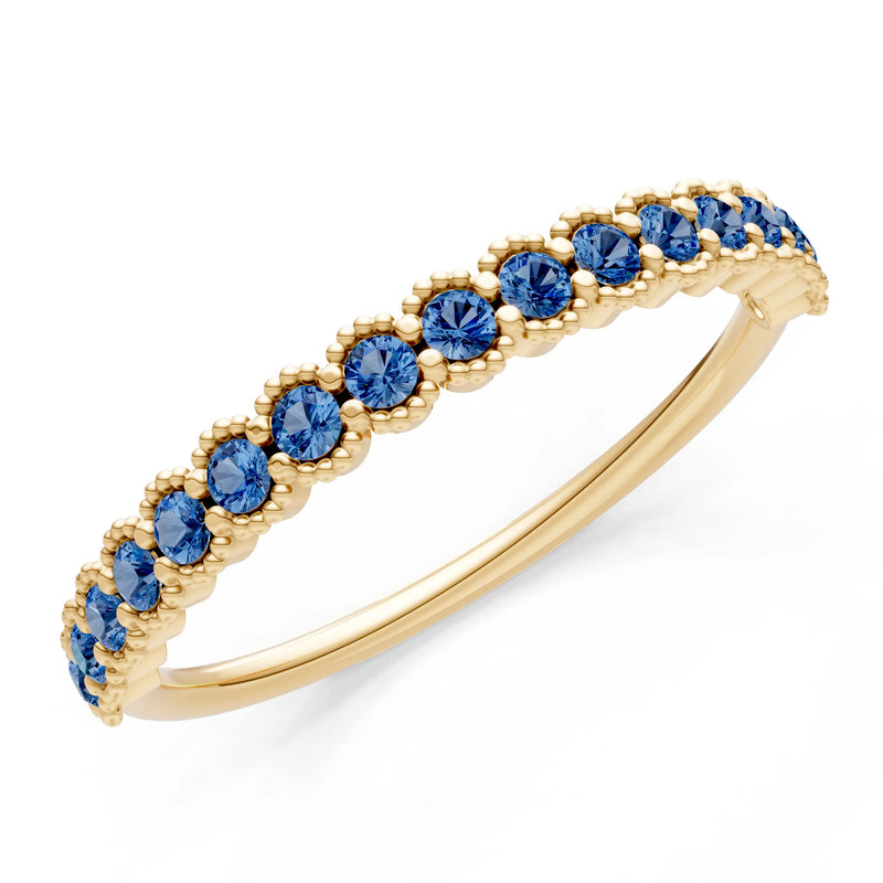 London Blue Topaz Dainty Round Cut U-Scallop Eternity Ring