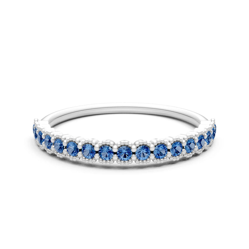 London Blue Topaz Dainty Round Cut U-Scallop Eternity Ring