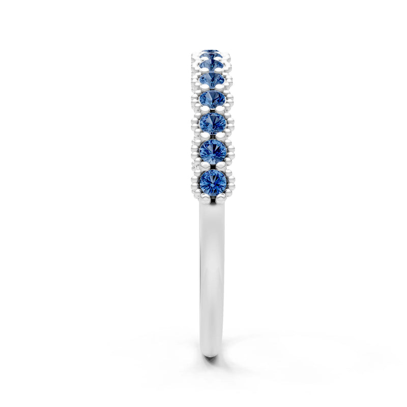 London Blue Topaz Dainty Round Cut U-Scallop Eternity Ring
