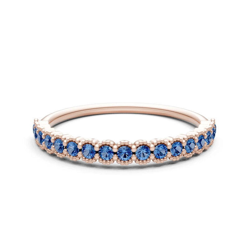 London Blue Topaz Dainty Round Cut U-Scallop Eternity Ring