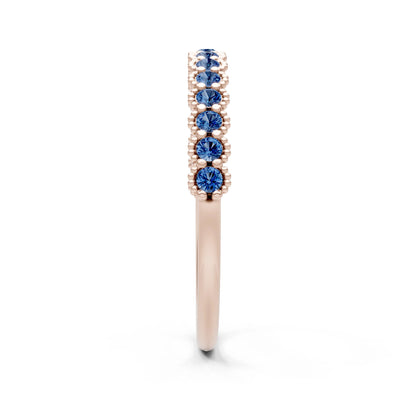 London Blue Topaz Dainty Round Cut U-Scallop Eternity Ring