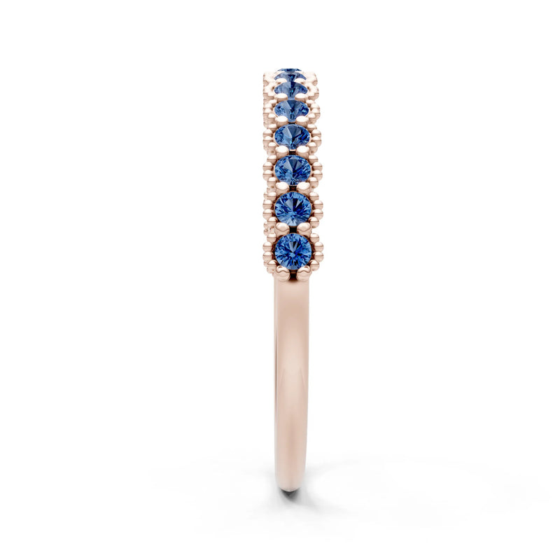 London Blue Topaz Dainty Round Cut U-Scallop Eternity Ring