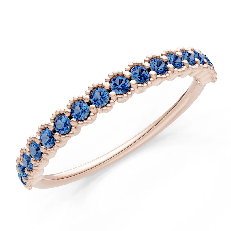 London Blue Topaz Dainty Round Cut U-Scallop Eternity Ring