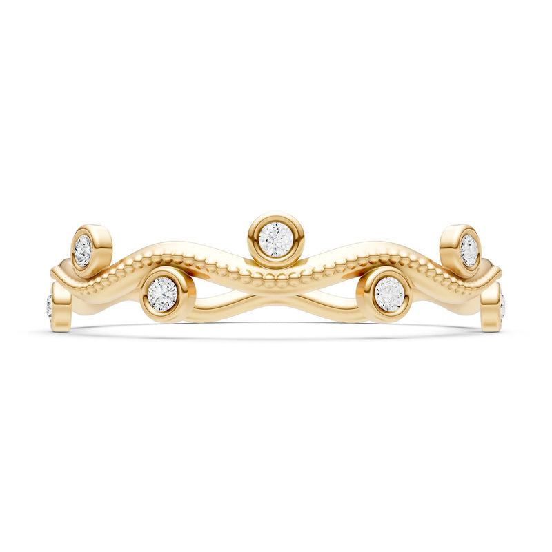 Round Gemstone Dainty Wave Bezel Station Band