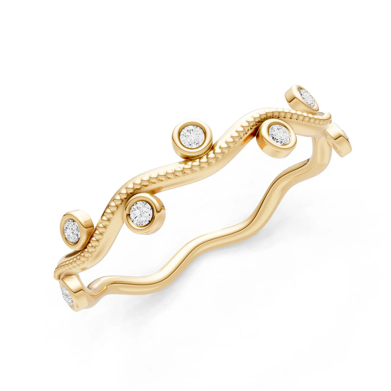Round Gemstone Dainty Wave Bezel Station Band