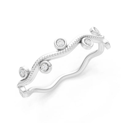 Round Gemstone Dainty Wave Bezel Station Band