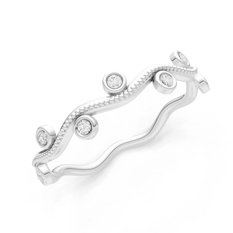 Round Gemstone Dainty Wave Bezel Station Band