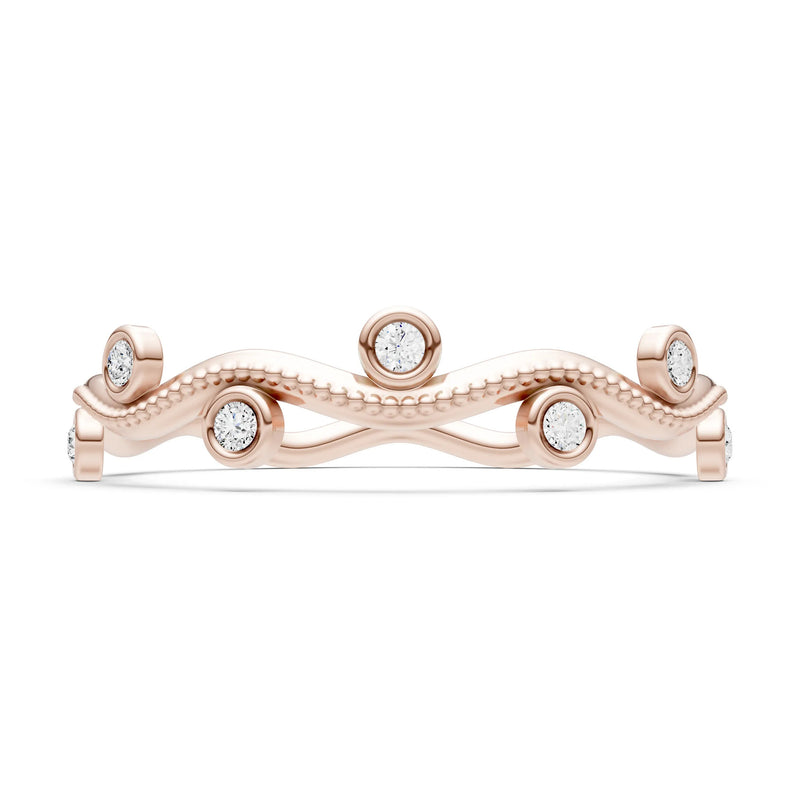 Round Gemstone Dainty Wave Bezel Station Band
