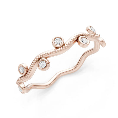 Round Gemstone Dainty Wave Bezel Station Band