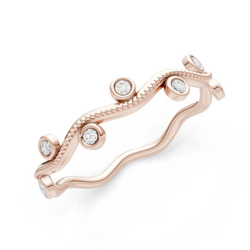 Round Gemstone Dainty Wave Bezel Station Band