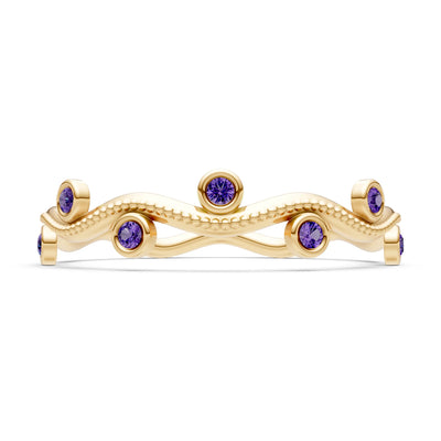 Round Gemstone Dainty Wave Bezel Station Band