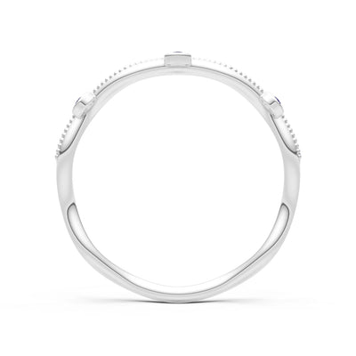 Round Gemstone Dainty Wave Bezel Station Band