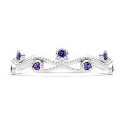 Round Gemstone Dainty Wave Bezel Station Band