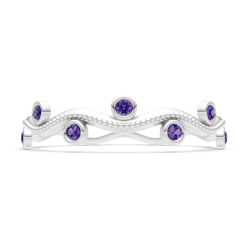 Round Gemstone Dainty Wave Bezel Station Band
