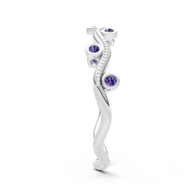 Round Gemstone Dainty Wave Bezel Station Band