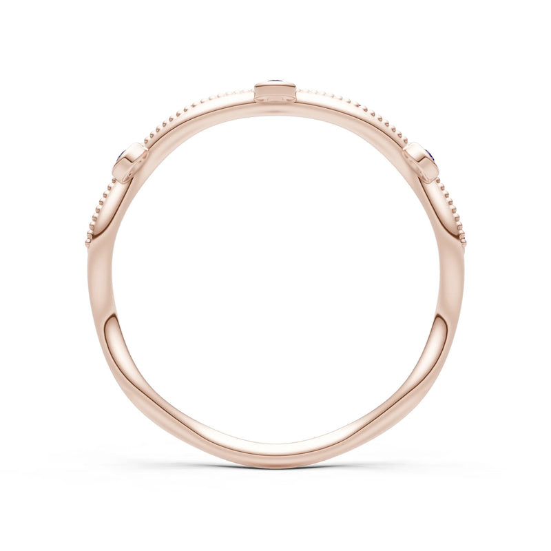 Round Gemstone Dainty Wave Bezel Station Band