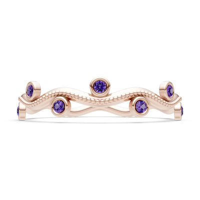 Round Gemstone Dainty Wave Bezel Station Band