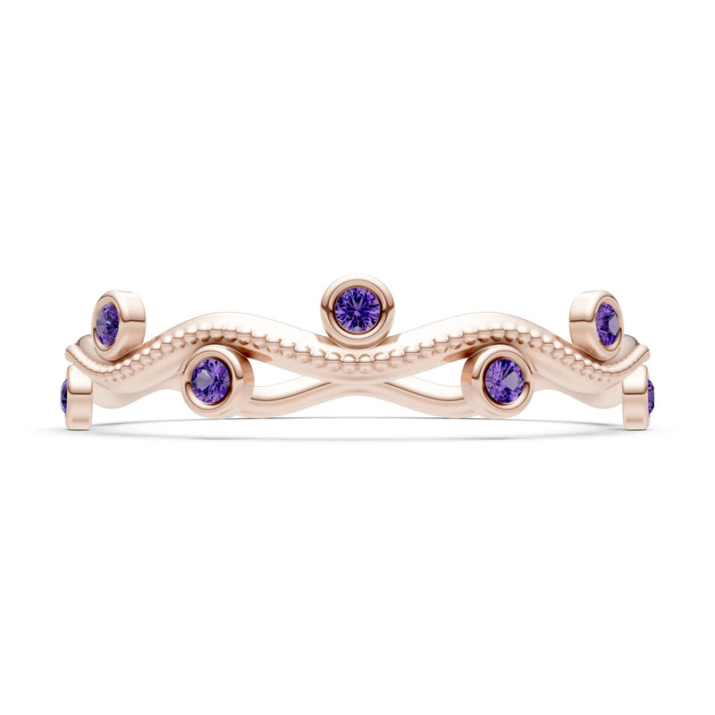 Round Gemstone Dainty Wave Bezel Station Band