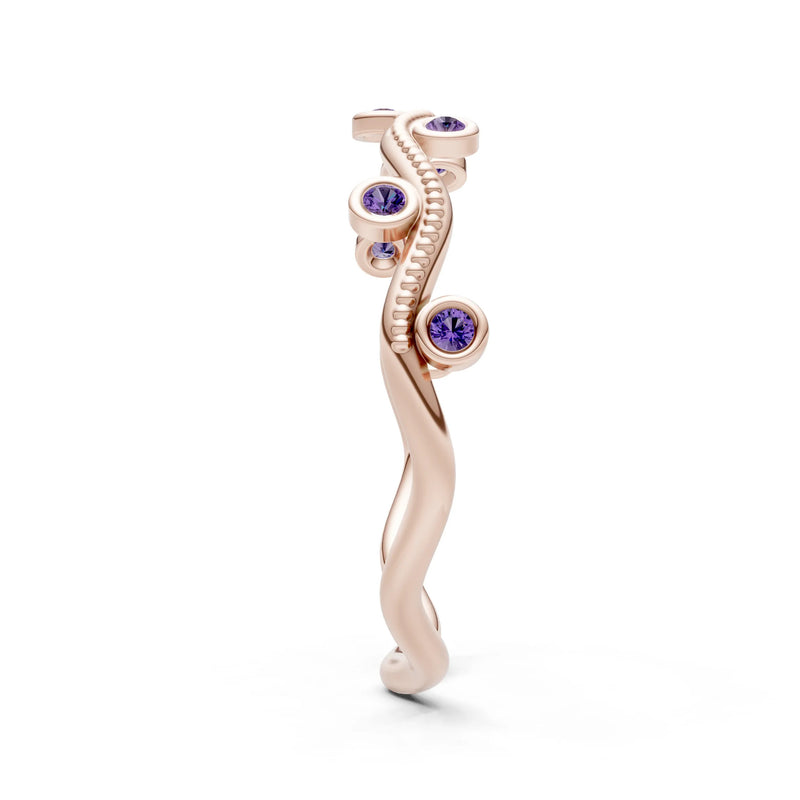 Round Gemstone Dainty Wave Bezel Station Band