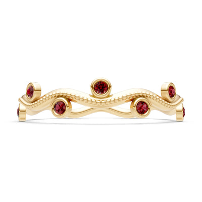 Round Gemstone Dainty Wave Bezel Station Band