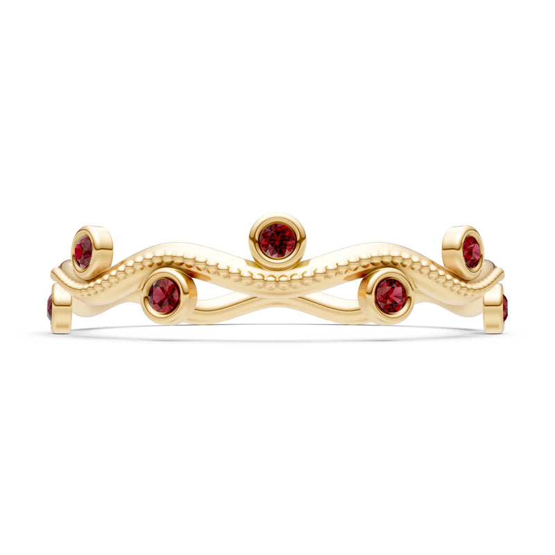 Round Gemstone Dainty Wave Bezel Station Band