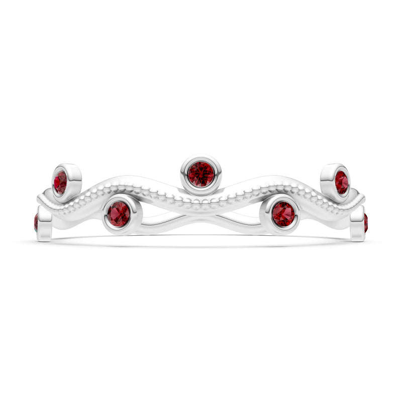 Round Gemstone Dainty Wave Bezel Station Band