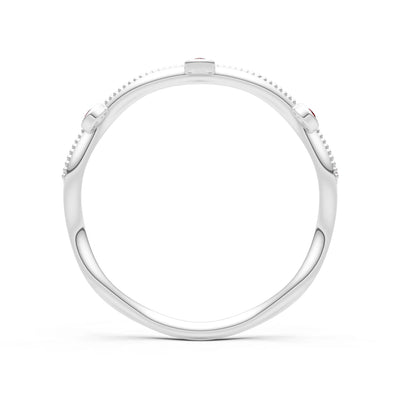 Garnet Dainty Round Cut Wave Bezel Station Band