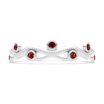 Garnet Dainty Round Cut Wave Bezel Station Band