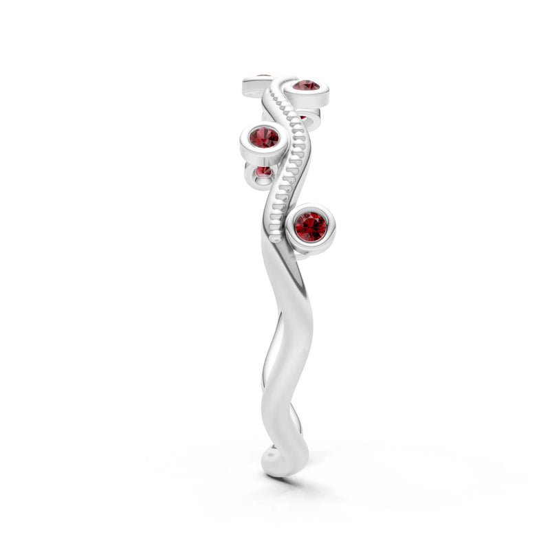 Garnet Dainty Round Cut Wave Bezel Station Band