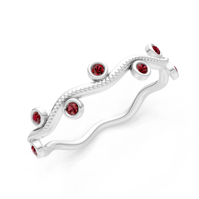 Garnet Dainty Round Cut Wave Bezel Station Band