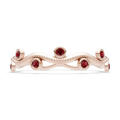 Round Gemstone Dainty Wave Bezel Station Band