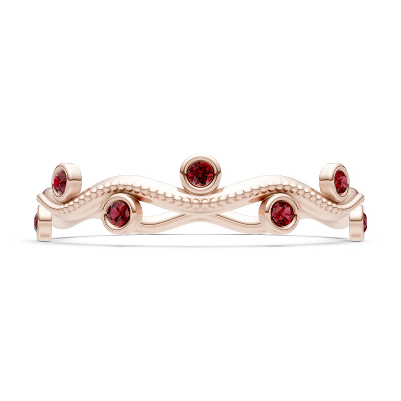 Round Gemstone Dainty Wave Bezel Station Band