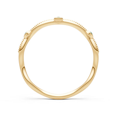 Emerald Dainty Round Cut Wave Bezel Station Band